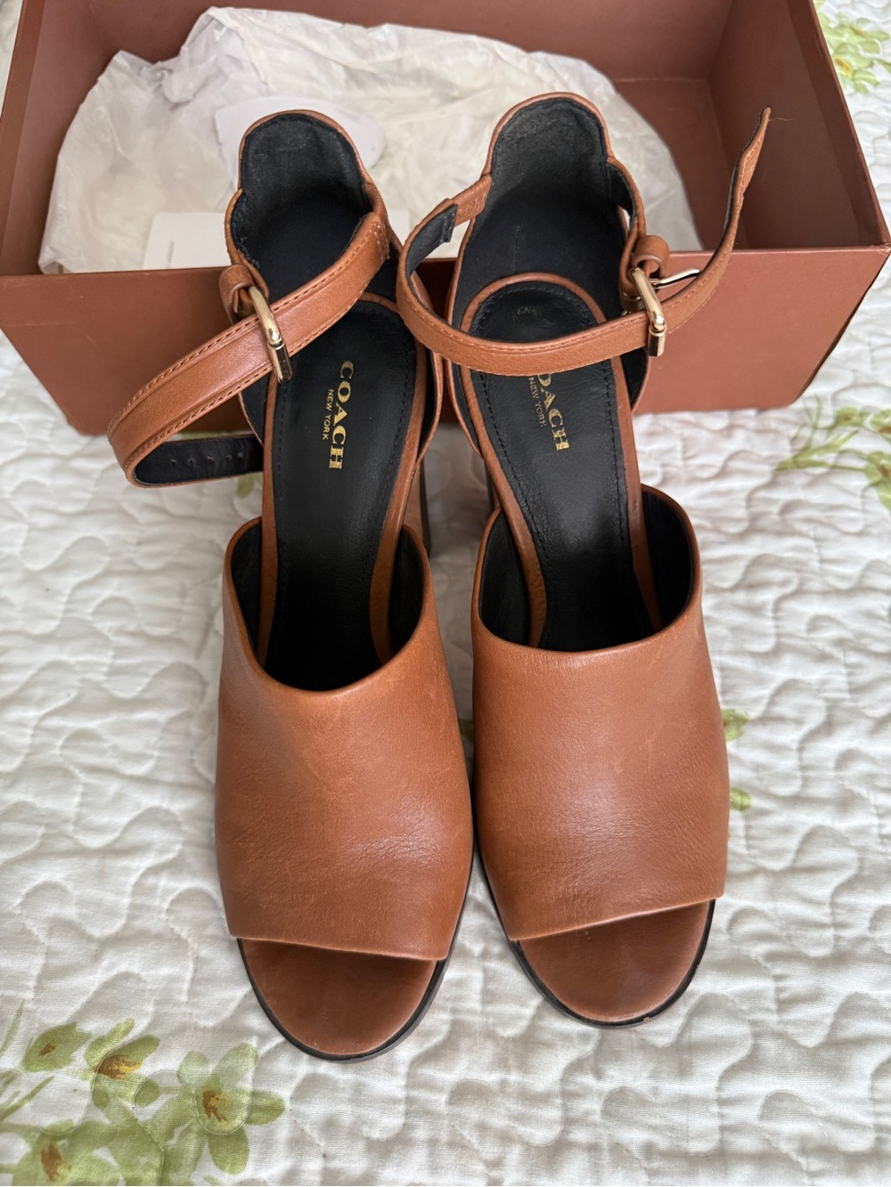 Leather Ankle-Strap Peep Toe Sandals in Cognac - Picture 4 of 7